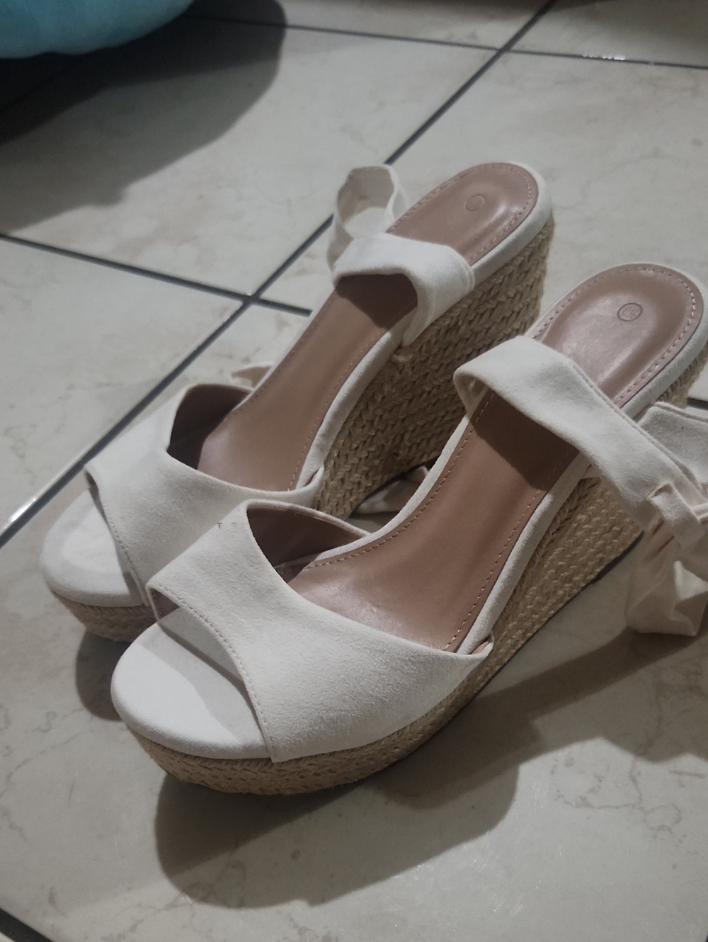 Zby White Espadrille Wedge Sandals with Ankle Tie